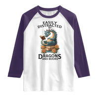 Easily Distracted By Dragon And Books Raglan Shirt Cute Book Lover Gift - Wonder Print Shop