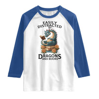 Easily Distracted By Dragon And Books Raglan Shirt Cute Book Lover Gift - Wonder Print Shop
