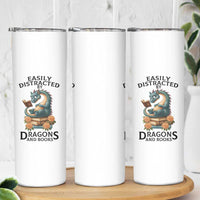 Easily Distracted By Dragon And Books Skinny Tumbler Cute Book Lover Gift