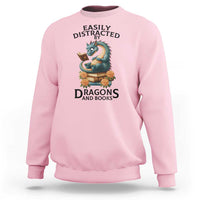 Easily Distracted By Dragon And Books Sweatshirt Cute Book Lover Gift - Wonder Print Shop