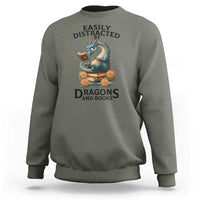 Easily Distracted By Dragon And Books Sweatshirt Cute Book Lover Gift - Wonder Print Shop