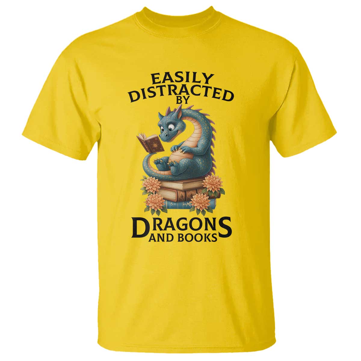 Easily Distracted By Dragon And Books T Shirt Cute Book Lover Gift - Wonder Print Shop