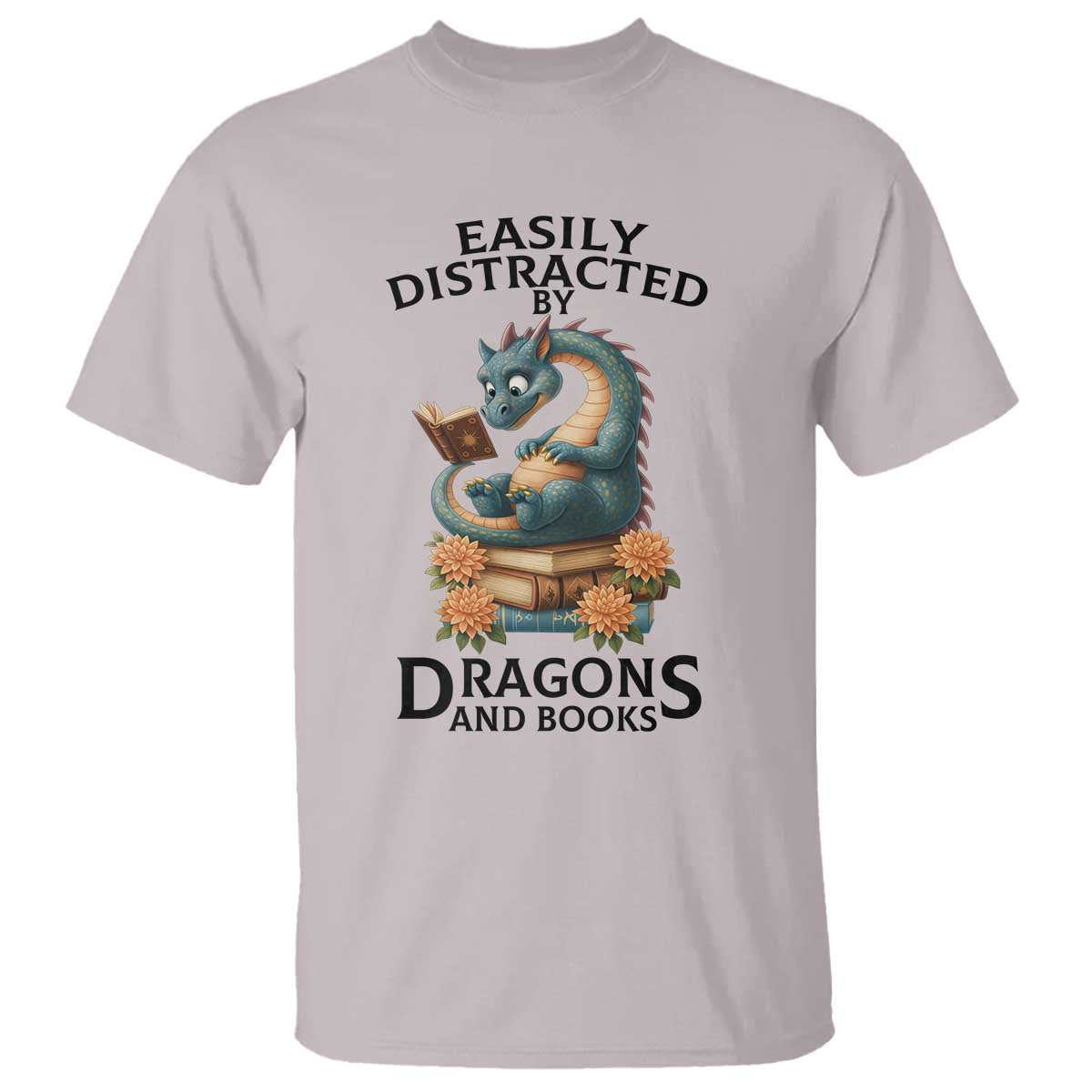 Easily Distracted By Dragon And Books T Shirt Cute Book Lover Gift - Wonder Print Shop