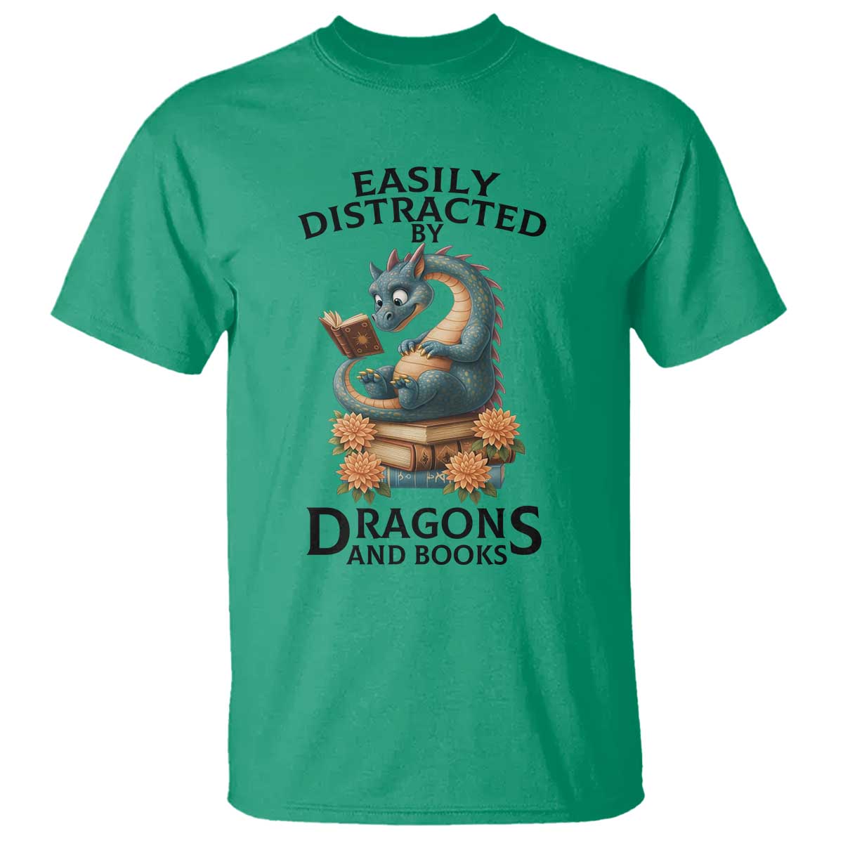 Easily Distracted By Dragon And Books T Shirt Cute Book Lover Gift - Wonder Print Shop