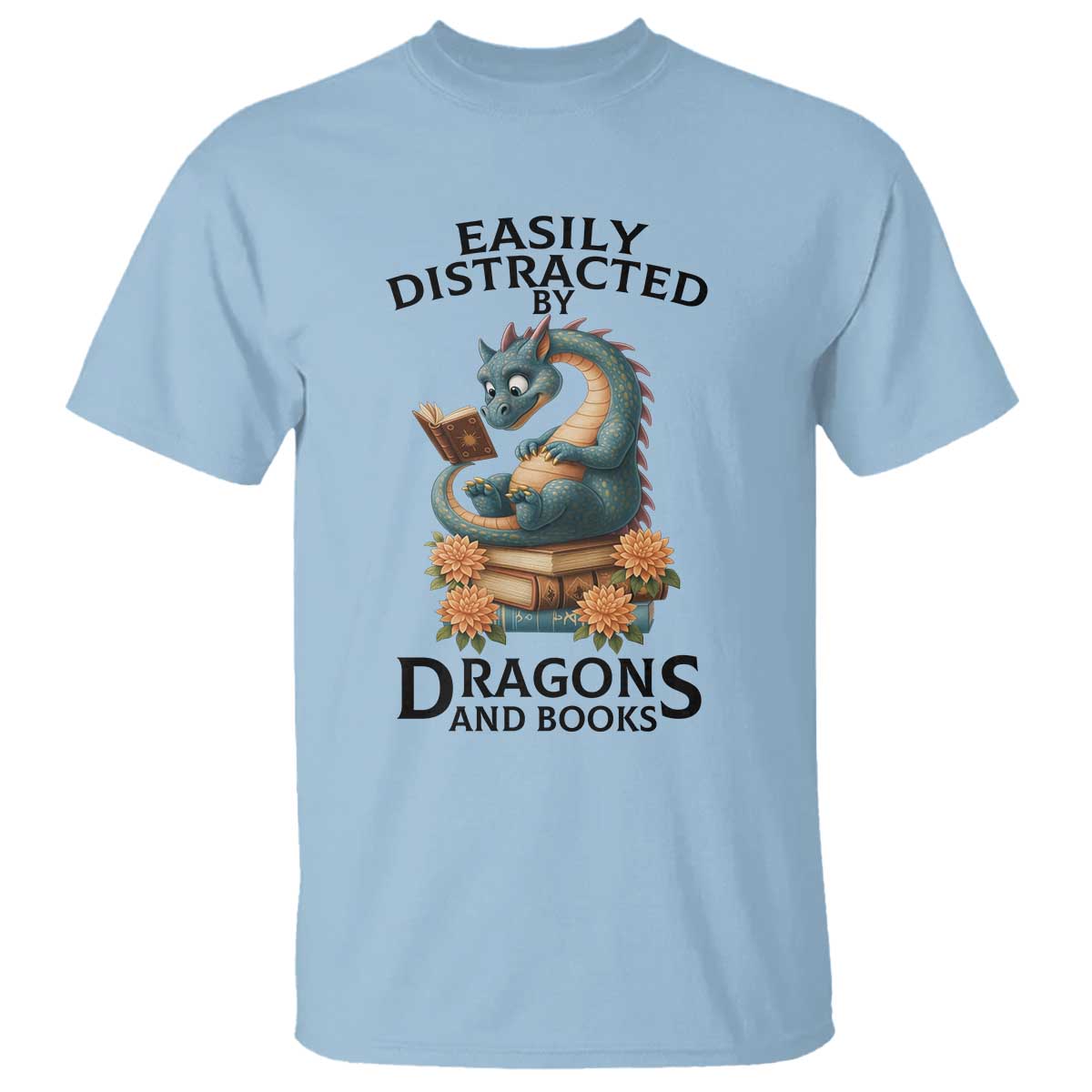 Easily Distracted By Dragon And Books T Shirt Cute Book Lover Gift - Wonder Print Shop