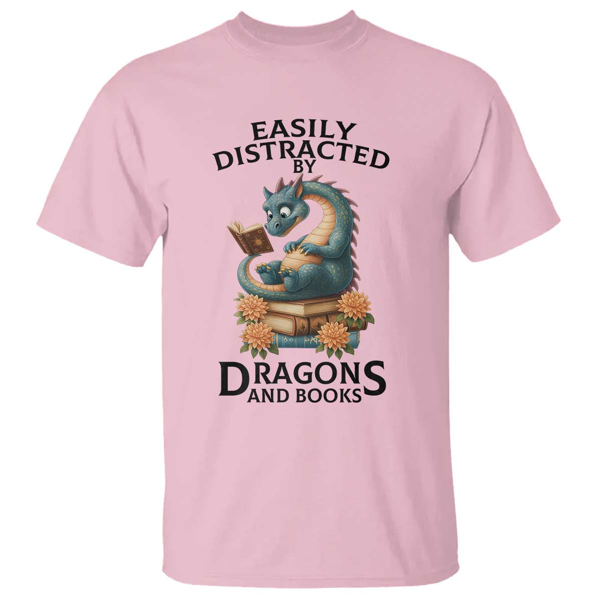 Easily Distracted By Dragon And Books T Shirt Cute Book Lover Gift - Wonder Print Shop