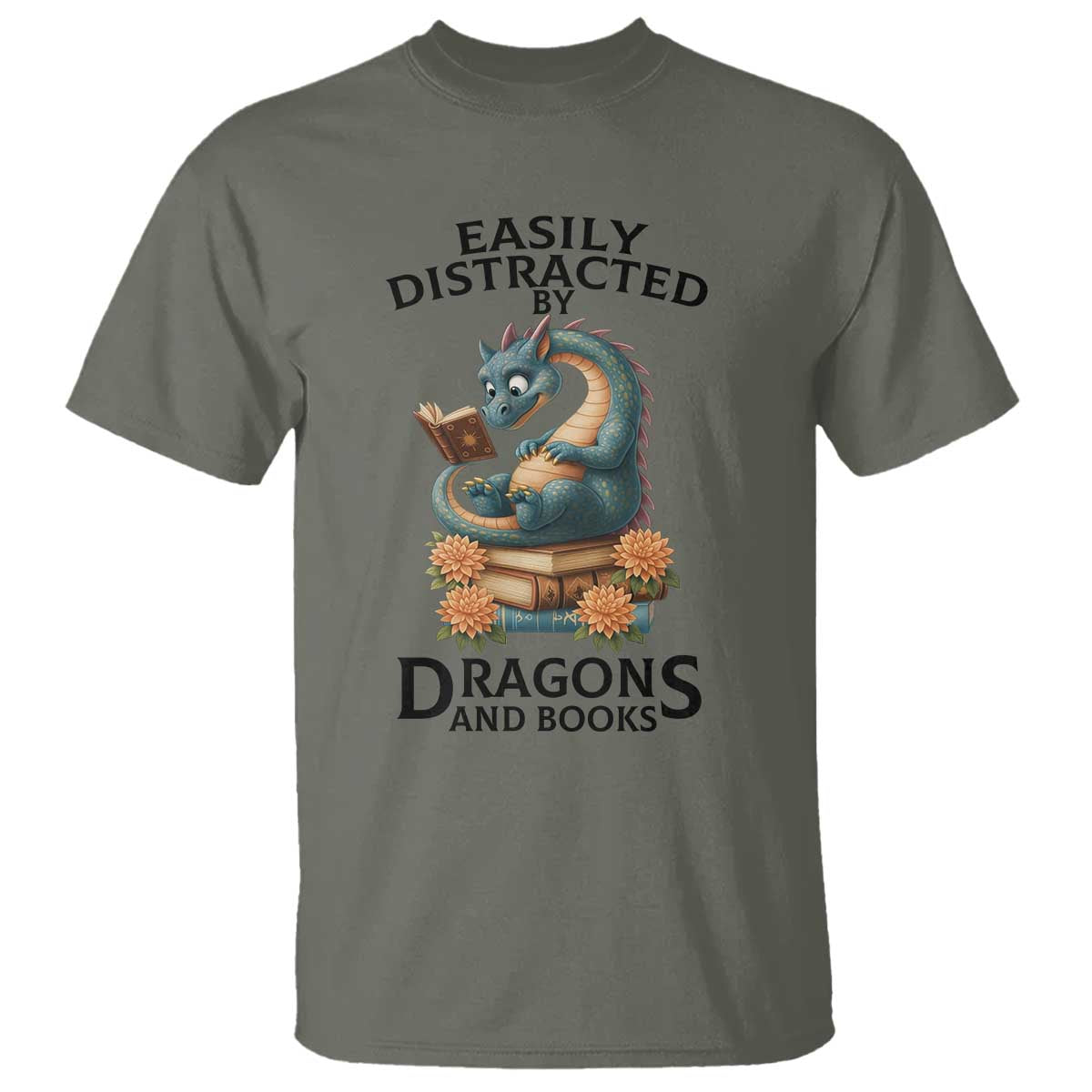Easily Distracted By Dragon And Books T Shirt Cute Book Lover Gift - Wonder Print Shop