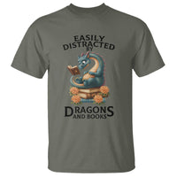Easily Distracted By Dragon And Books T Shirt Cute Book Lover Gift - Wonder Print Shop