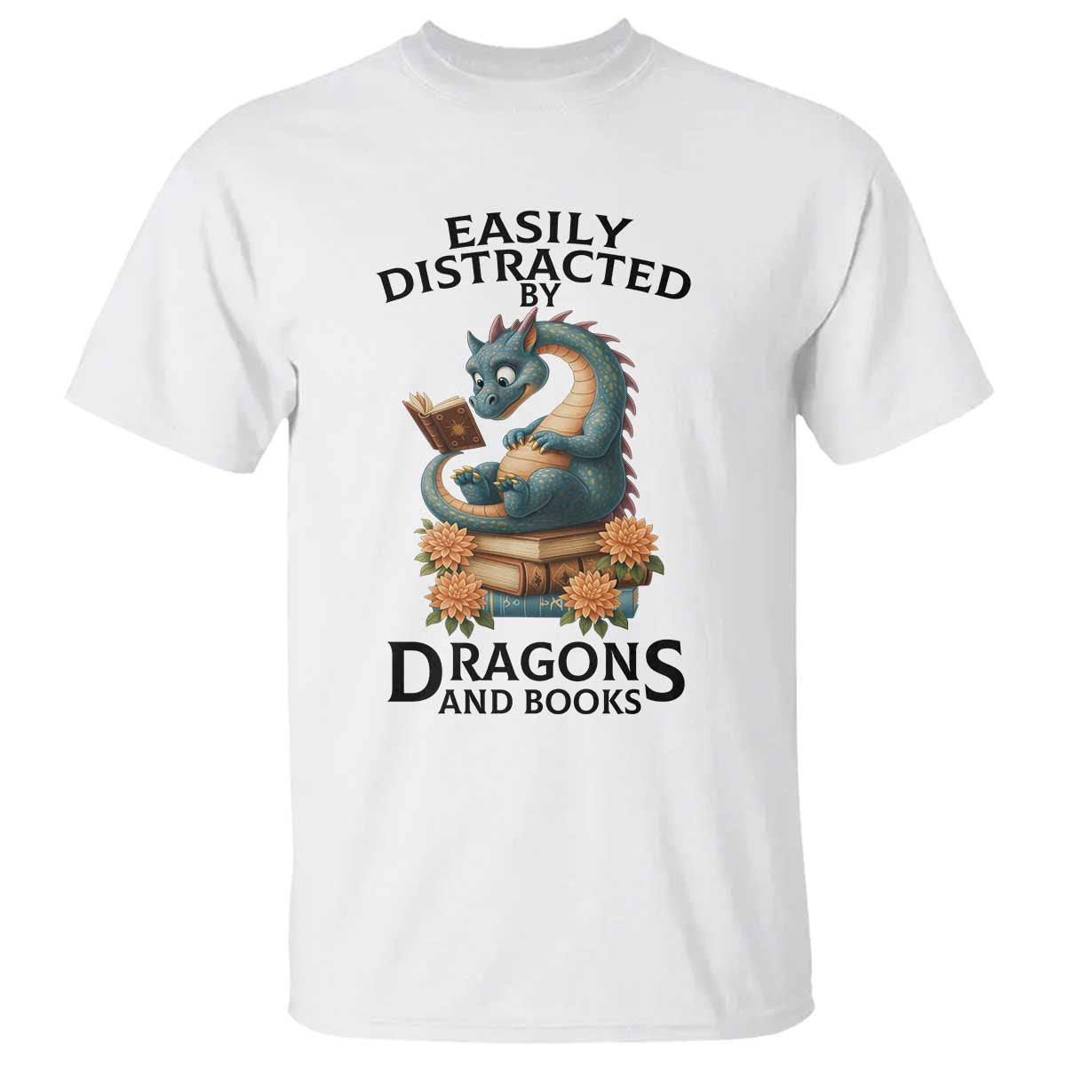 Easily Distracted By Dragon And Books T Shirt Cute Book Lover Gift - Wonder Print Shop