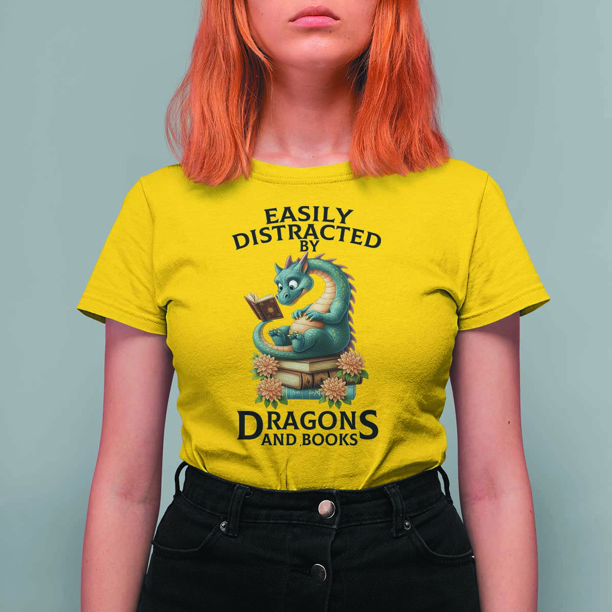 Easily Distracted By Dragon And Books T Shirt For Women Cute Book Lover Gift - Wonder Print Shop