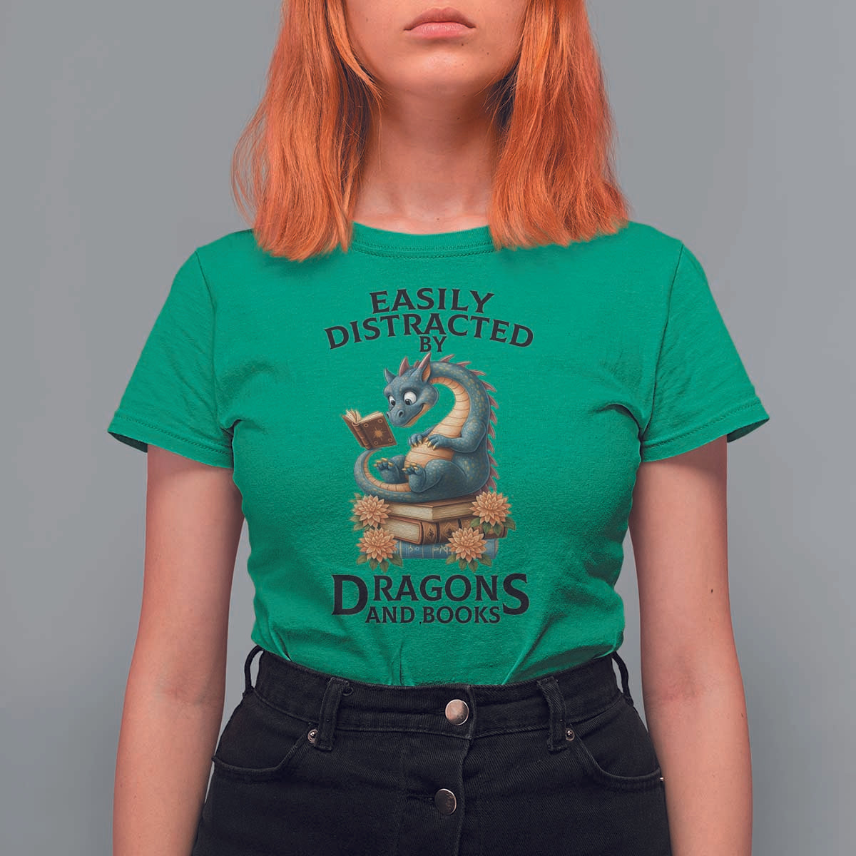 Easily Distracted By Dragon And Books T Shirt For Women Cute Book Lover Gift - Wonder Print Shop