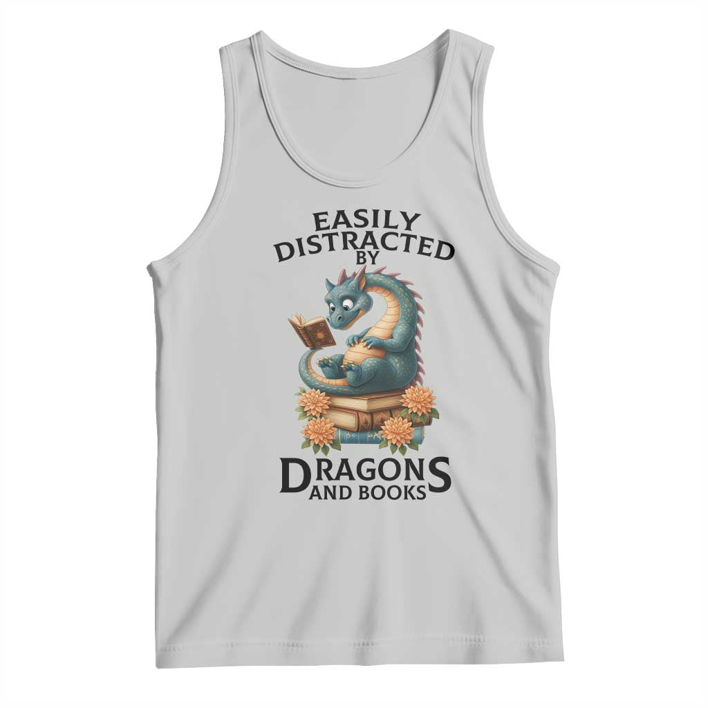 Easily Distracted By Dragon And Books Tank Top Cute Book Lover Gift - Wonder Print Shop