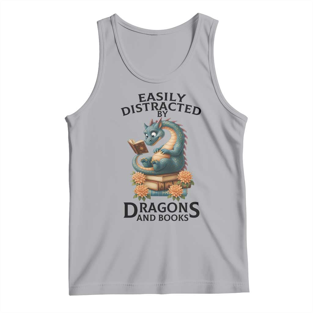 Easily Distracted By Dragon And Books Tank Top Cute Book Lover Gift - Wonder Print Shop