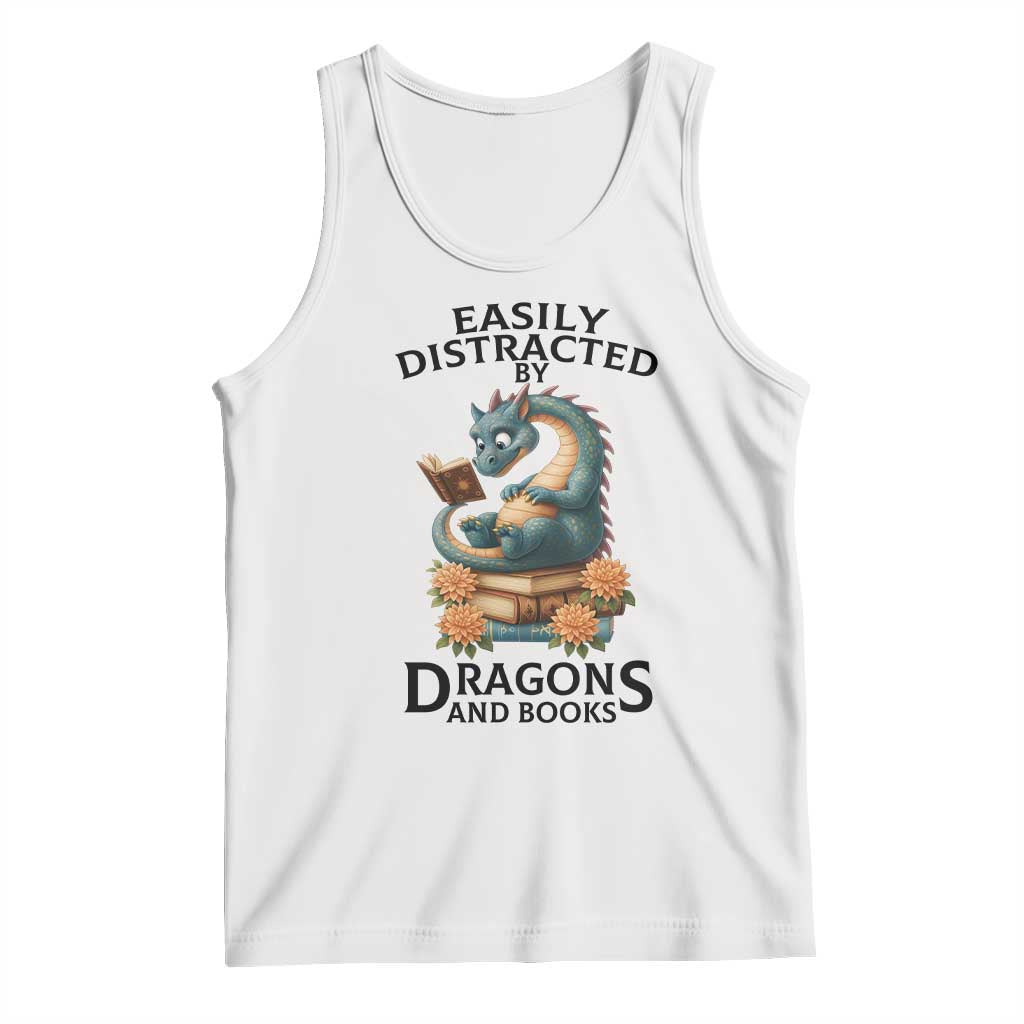 Easily Distracted By Dragon And Books Tank Top Cute Book Lover Gift - Wonder Print Shop
