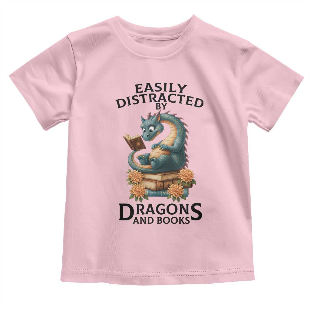 Easily Distracted By Dragon And Books Toddler T Shirt Cute Book Lover Gift - Wonder Print Shop