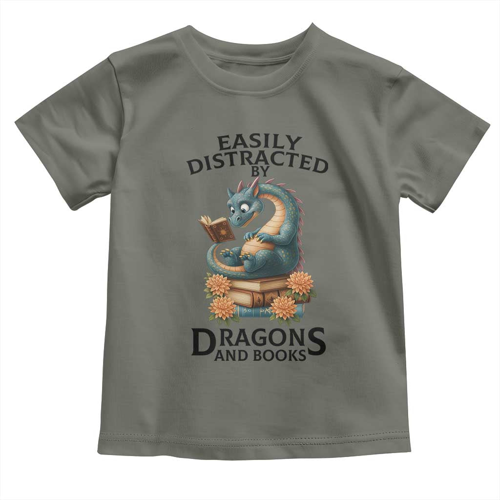 Easily Distracted By Dragon And Books Toddler T Shirt Cute Book Lover Gift - Wonder Print Shop