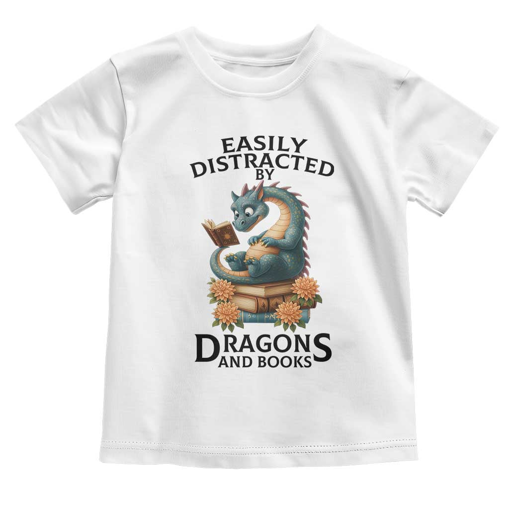 Easily Distracted By Dragon And Books Toddler T Shirt Cute Book Lover Gift - Wonder Print Shop