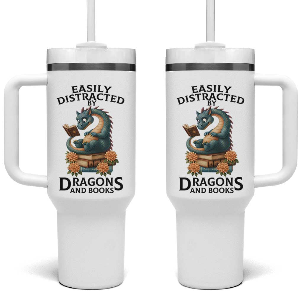 Easily Distracted By Dragon And Books Tumbler With Handle Cute Book Lover Gift
