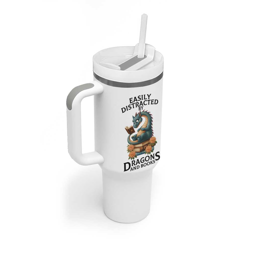 Easily Distracted By Dragon And Books Tumbler With Handle Cute Book Lover Gift