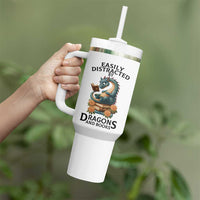 Easily Distracted By Dragon And Books Tumbler With Handle Cute Book Lover Gift