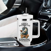 Easily Distracted By Dragon And Books Tumbler With Handle Cute Book Lover Gift