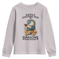 Easily Distracted By Dragon And Books Youth Sweatshirt Cute Book Lover Gift - Wonder Print Shop