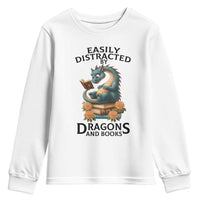 Easily Distracted By Dragon And Books Youth Sweatshirt Cute Book Lover Gift - Wonder Print Shop