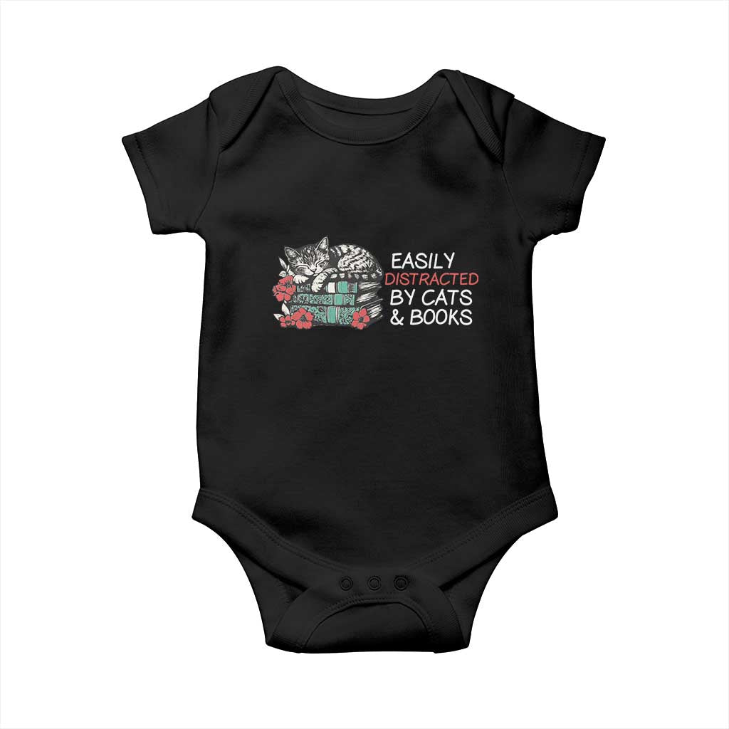 Easily Distracted By Cats And Books Baby Onesie Funny Book Lover Gift - Wonder Print Shop