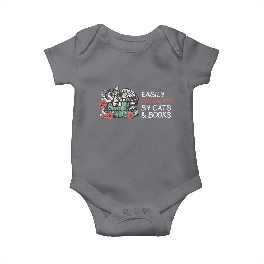 Easily Distracted By Cats And Books Baby Onesie Funny Book Lover Gift - Wonder Print Shop