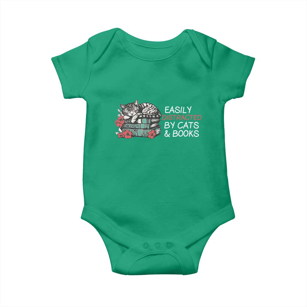 Easily Distracted By Cats And Books Baby Onesie Funny Book Lover Gift - Wonder Print Shop