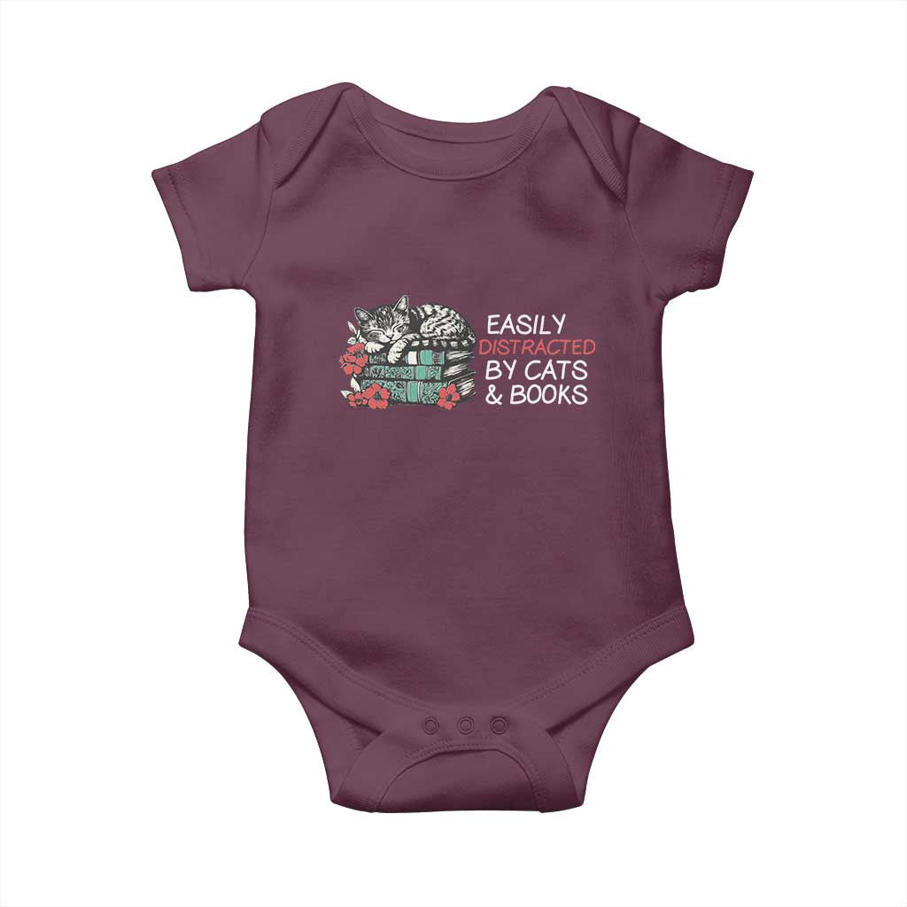 Easily Distracted By Cats And Books Baby Onesie Funny Book Lover Gift - Wonder Print Shop