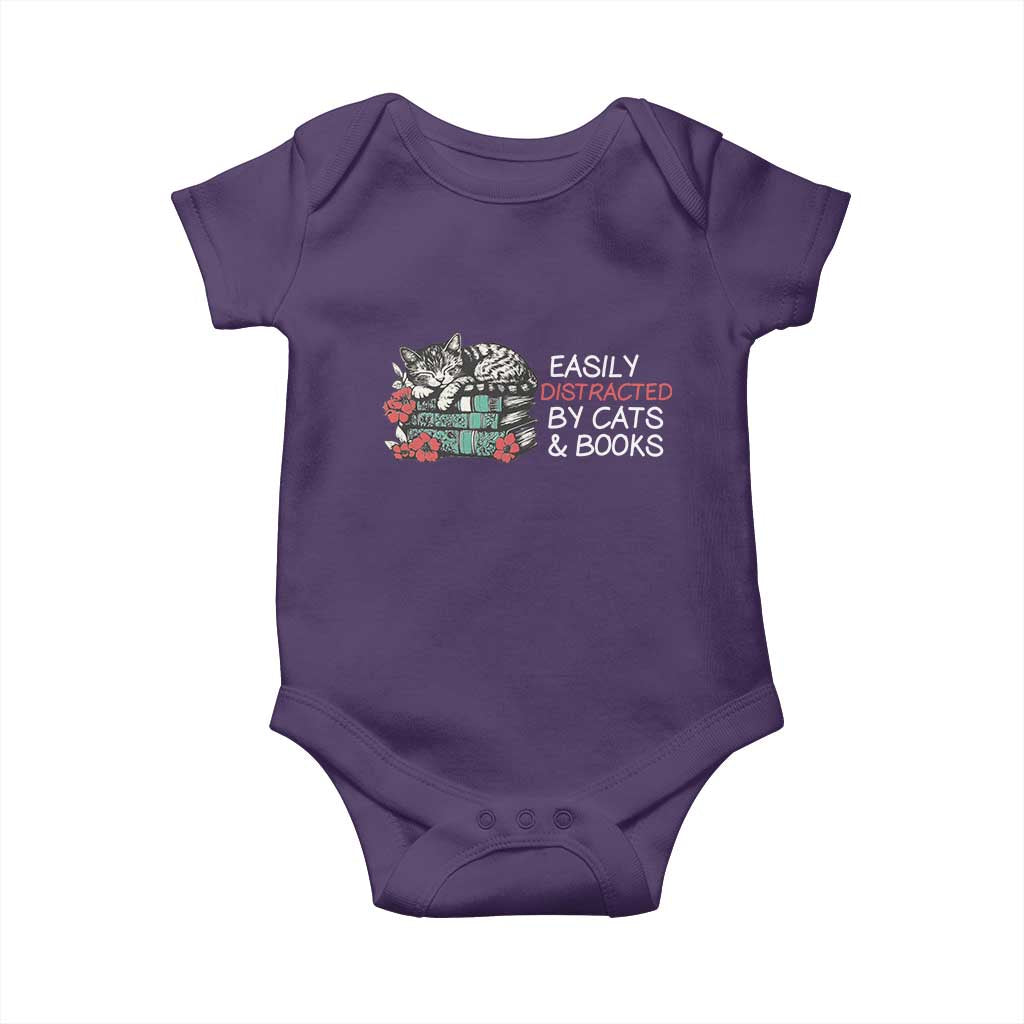 Easily Distracted By Cats And Books Baby Onesie Funny Book Lover Gift - Wonder Print Shop