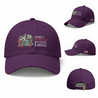 Easily Distracted By Cats And Books Baseball Cap Funny Book Lover Gift