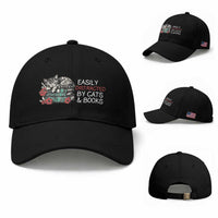 Easily Distracted By Cats And Books Baseball Cap Funny Book Lover Gift