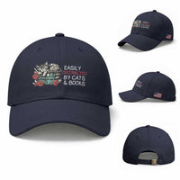 Easily Distracted By Cats And Books Baseball Cap Funny Book Lover Gift
