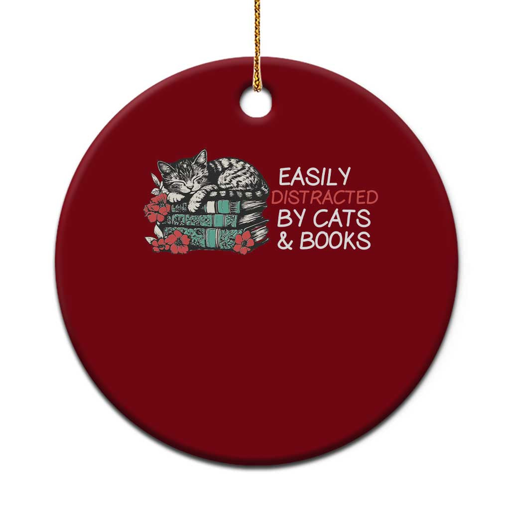 Easily Distracted By Cats And Books Ceramic Ornament Funny Book Lover Gift - Wonder Print Shop