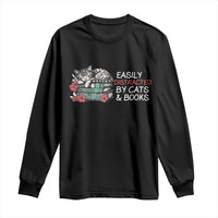 Easily Distracted By Cats And Books Long Sleeve Shirt Funny Book Lover Gift - Wonder Print Shop