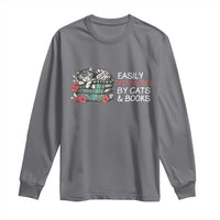 Easily Distracted By Cats And Books Long Sleeve Shirt Funny Book Lover Gift - Wonder Print Shop