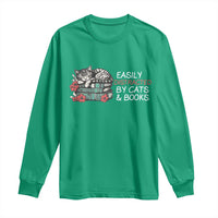 Easily Distracted By Cats And Books Long Sleeve Shirt Funny Book Lover Gift - Wonder Print Shop