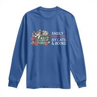 Easily Distracted By Cats And Books Long Sleeve Shirt Funny Book Lover Gift - Wonder Print Shop