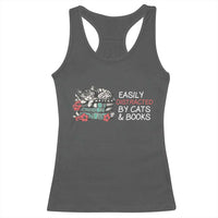 Easily Distracted By Cats And Books Racerback Tank Top Funny Book Lover Gift - Wonder Print Shop