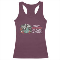 Easily Distracted By Cats And Books Racerback Tank Top Funny Book Lover Gift - Wonder Print Shop