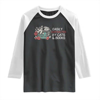 Easily Distracted By Cats And Books Raglan Shirt Funny Book Lover Gift - Wonder Print Shop
