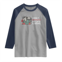 Easily Distracted By Cats And Books Raglan Shirt Funny Book Lover Gift - Wonder Print Shop