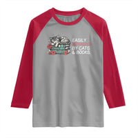 Easily Distracted By Cats And Books Raglan Shirt Funny Book Lover Gift - Wonder Print Shop