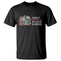 Easily Distracted By Cats And Books T Shirt Funny Book Lover Gift - Wonder Print Shop
