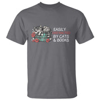 Easily Distracted By Cats And Books T Shirt Funny Book Lover Gift - Wonder Print Shop