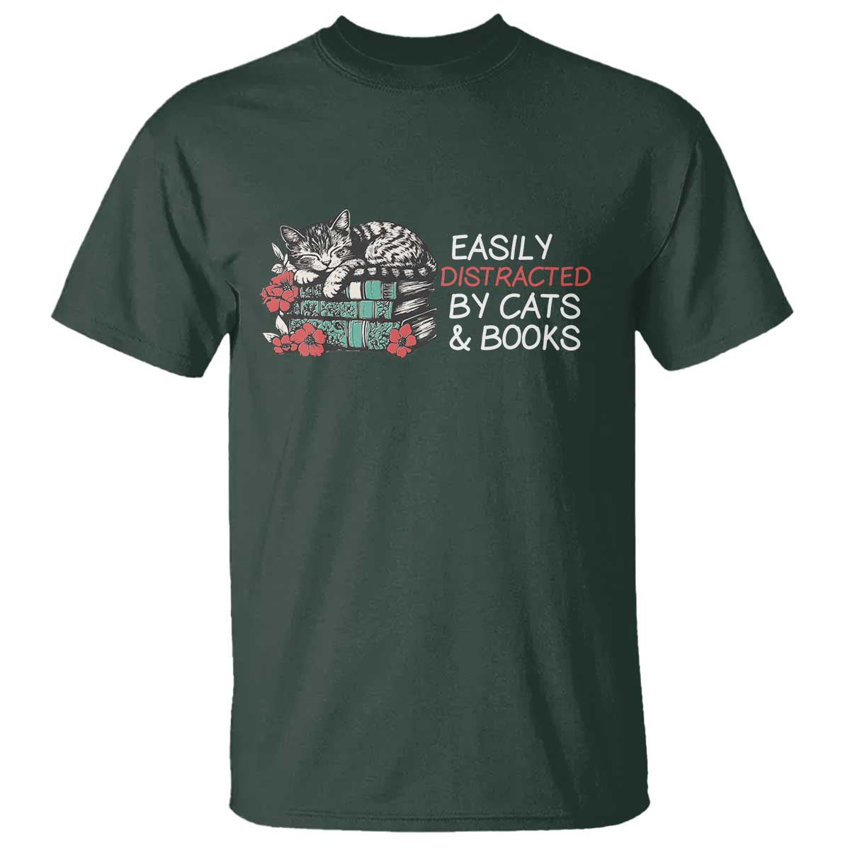 Easily Distracted By Cats And Books T Shirt Funny Book Lover Gift - Wonder Print Shop