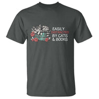 Easily Distracted By Cats And Books T Shirt Funny Book Lover Gift - Wonder Print Shop