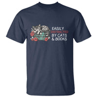 Easily Distracted By Cats And Books T Shirt Funny Book Lover Gift - Wonder Print Shop